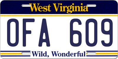 WV license plate OFA609