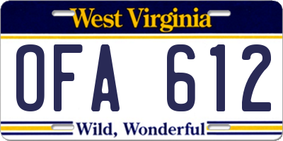 WV license plate OFA612