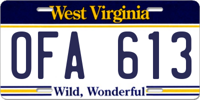 WV license plate OFA613