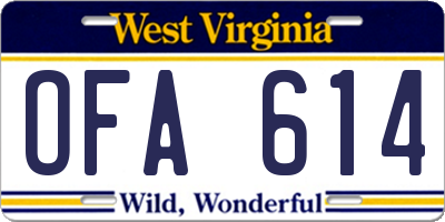 WV license plate OFA614