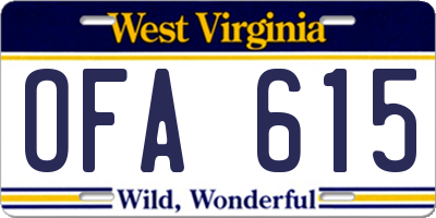 WV license plate OFA615
