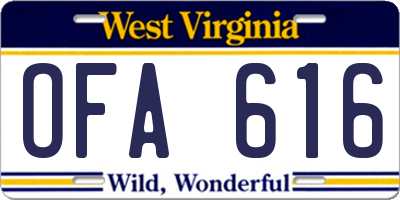 WV license plate OFA616