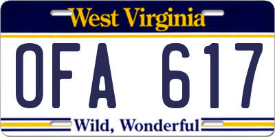 WV license plate OFA617