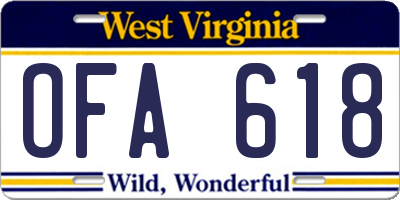 WV license plate OFA618
