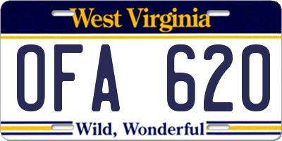WV license plate OFA620