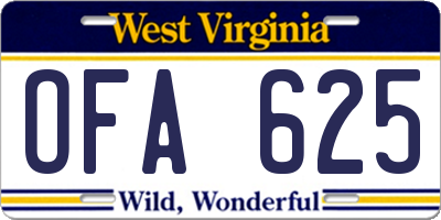 WV license plate OFA625