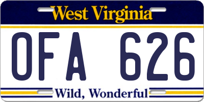 WV license plate OFA626