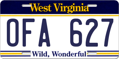 WV license plate OFA627
