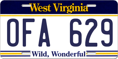 WV license plate OFA629