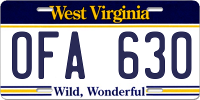 WV license plate OFA630