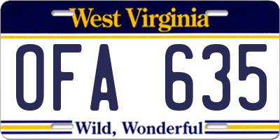 WV license plate OFA635