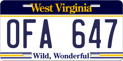 WV license plate OFA647