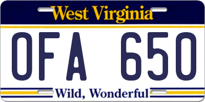 WV license plate OFA650