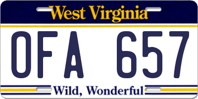 WV license plate OFA657