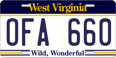 WV license plate OFA660