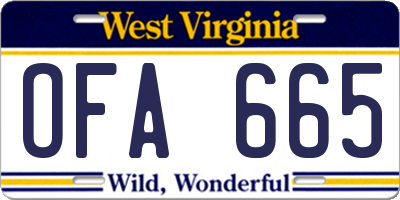 WV license plate OFA665