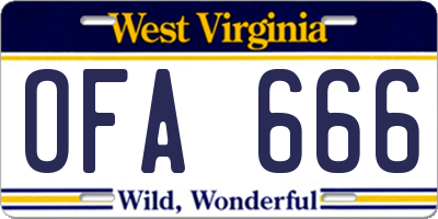 WV license plate OFA666