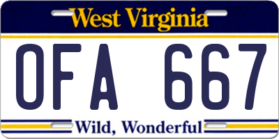 WV license plate OFA667
