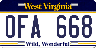 WV license plate OFA668