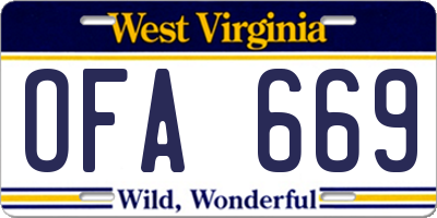 WV license plate OFA669