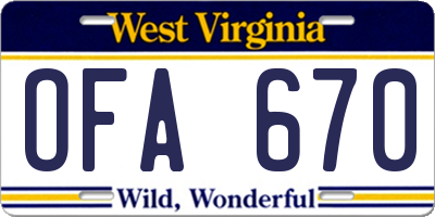WV license plate OFA670