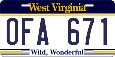WV license plate OFA671