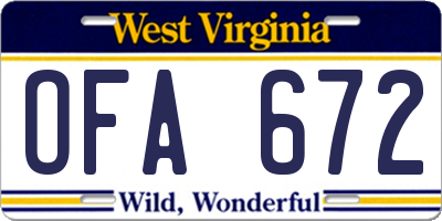 WV license plate OFA672
