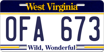 WV license plate OFA673