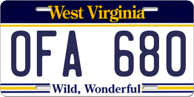 WV license plate OFA680