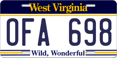 WV license plate OFA698