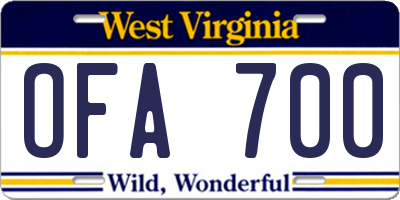 WV license plate OFA700