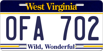 WV license plate OFA702