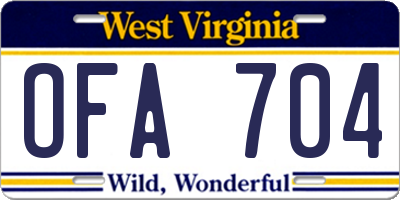 WV license plate OFA704