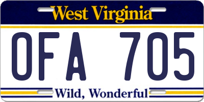 WV license plate OFA705