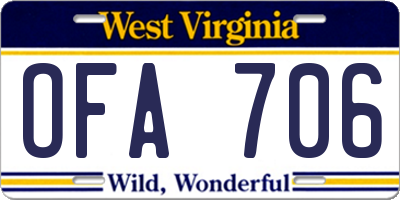 WV license plate OFA706