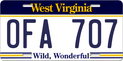 WV license plate OFA707