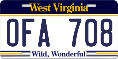 WV license plate OFA708
