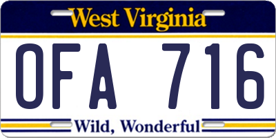 WV license plate OFA716