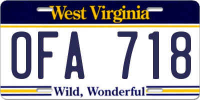 WV license plate OFA718