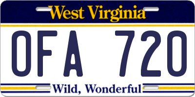 WV license plate OFA720
