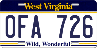 WV license plate OFA726