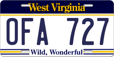 WV license plate OFA727