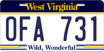 WV license plate OFA731