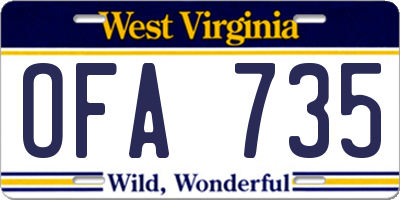WV license plate OFA735
