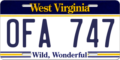 WV license plate OFA747