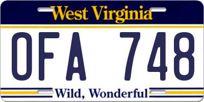 WV license plate OFA748