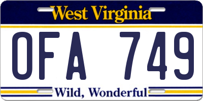 WV license plate OFA749