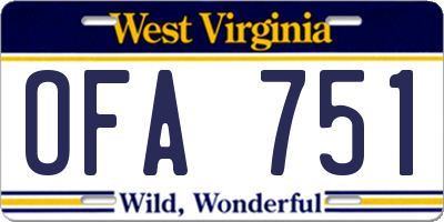 WV license plate OFA751