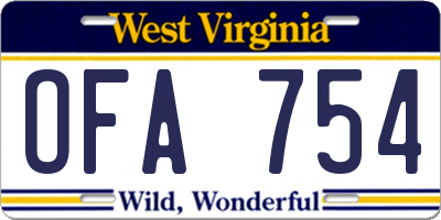 WV license plate OFA754