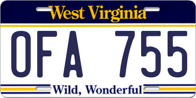 WV license plate OFA755
